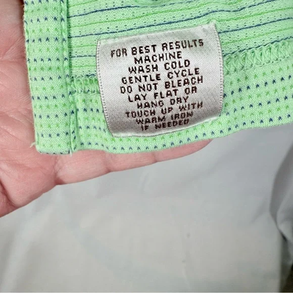 Men’s Peter Millar Golf Polo L Cotton Mint Green Striped Sea Island Logo - Picture 6 of 9